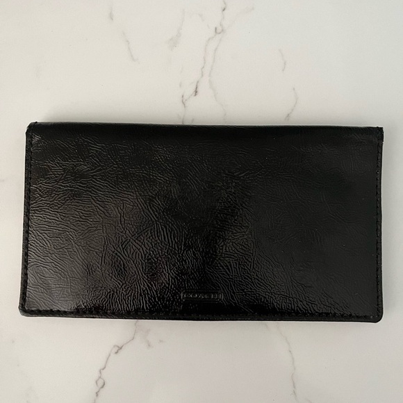 Coach Black Leather Patent Leather Stripe Wallet with Check Book Cover - Picture 8 of 11